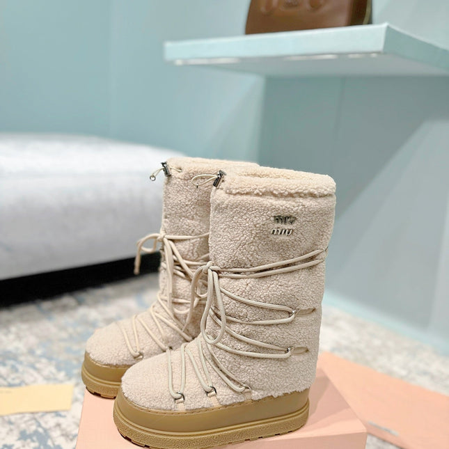 MIUMIU 26S ANKLE SNOW BOOTS IN BEIGE WOOL STYLE 15