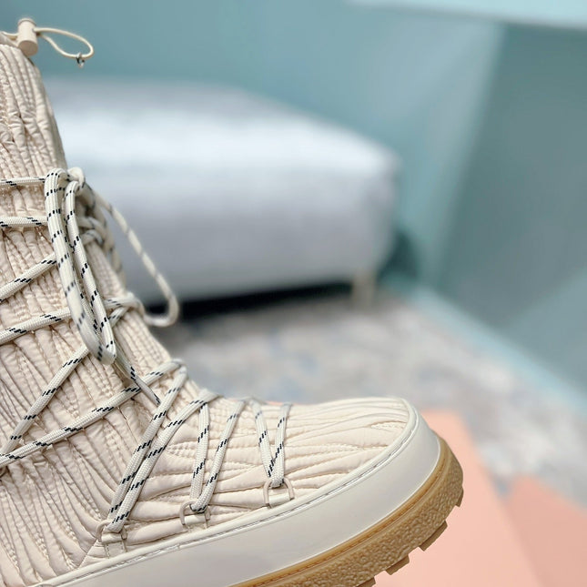 MIUMIU 26S ANKLE SNOW BOOTS IN BEIGE FABRIC STYLE 14