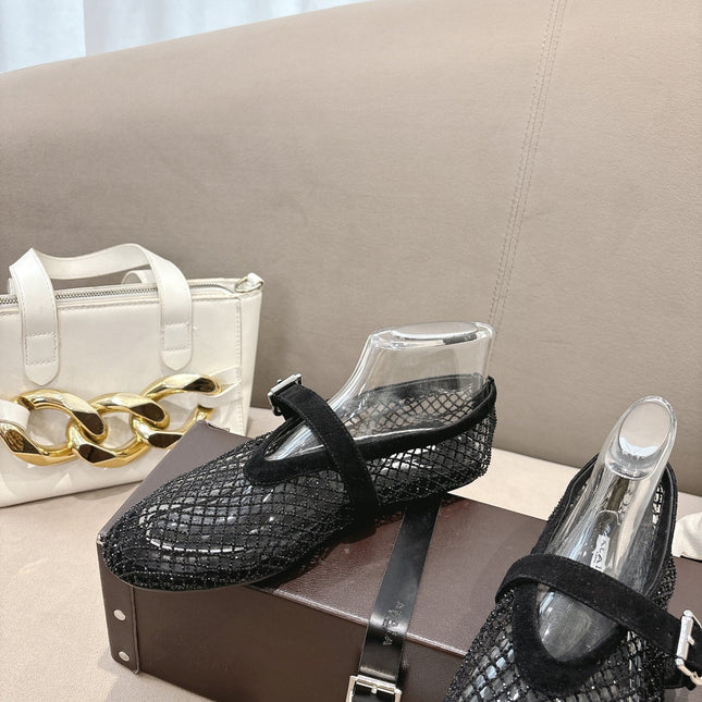 ALAIA 26S MESH FLATS IN BLACK SUEDE