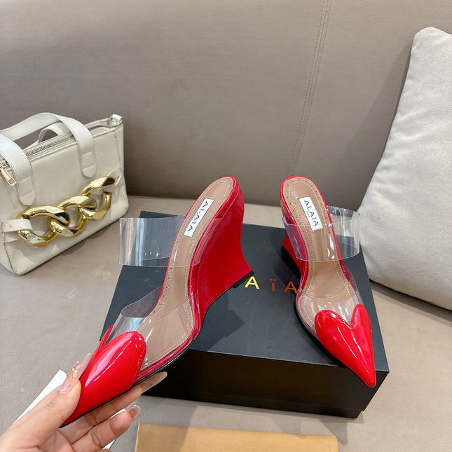 ALAIA 26S HIGH-HEEL WEDGE MULES 95 MM IN RED GLOSSY CALFSKIN