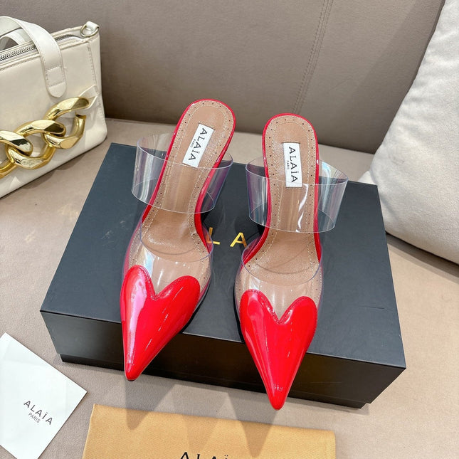 ALAIA 26S HIGH-HEEL WEDGE MULES 95 MM IN RED GLOSSY CALFSKIN
