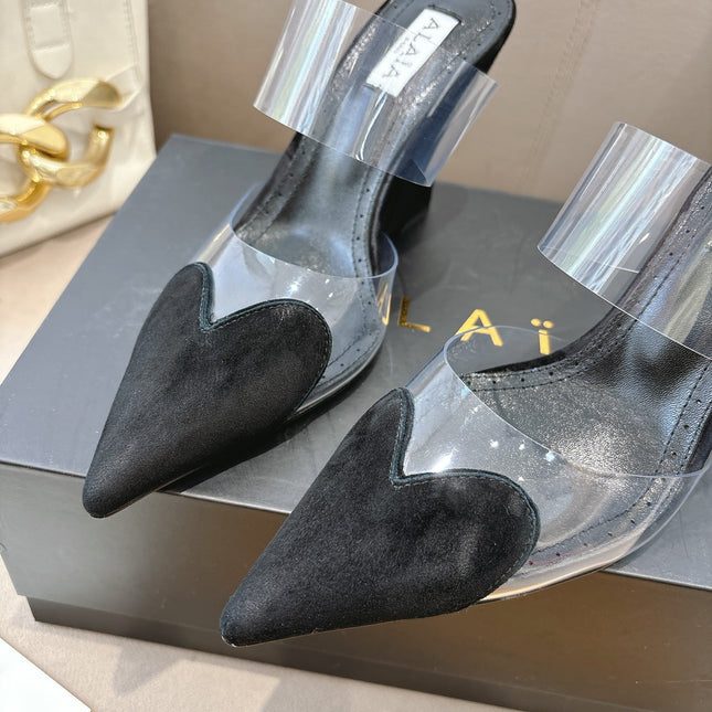 ALAIA 26S HIGH-HEEL WEDGE MULES 95 MM IN BLACK SUEDE