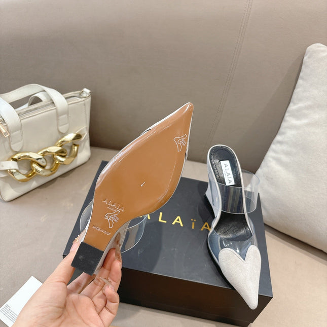 ALAIA 26S HIGH-HEEL WEDGE MULES 95 MM IN OFF WHITE GREY SUEDE