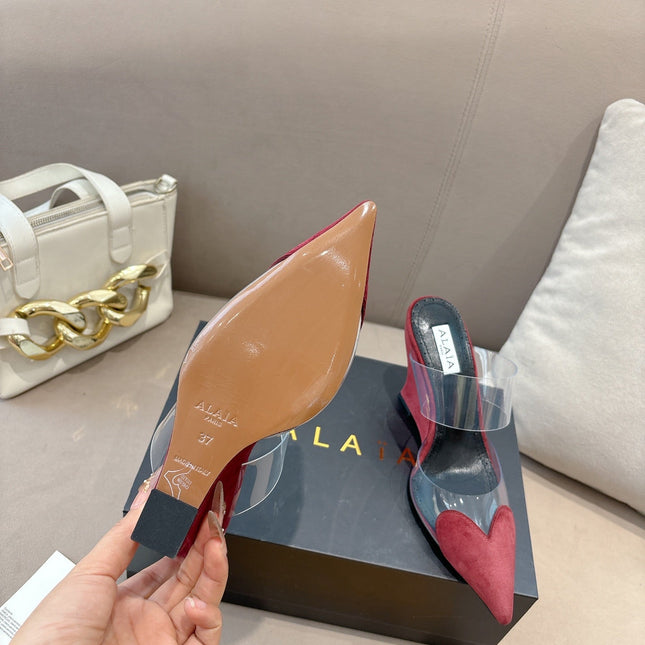ALAIA 26S HIGH-HEEL WEDGE MULES 95 MM IN DARK RED SUEDE