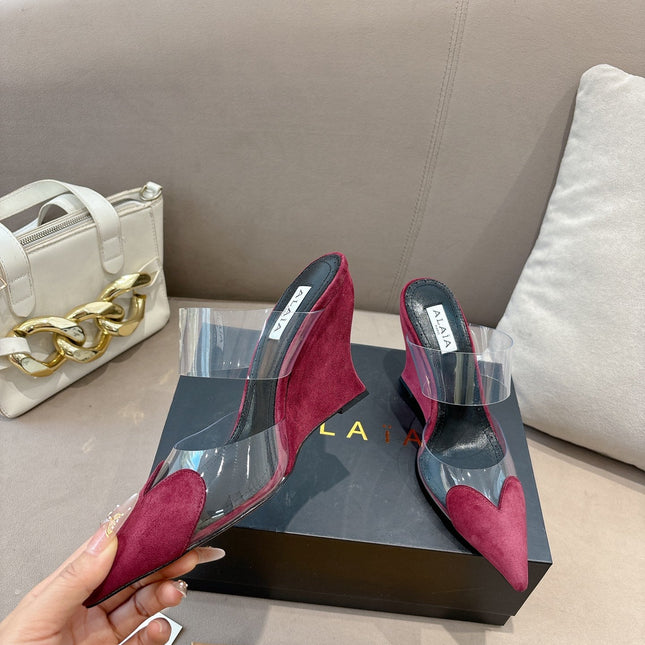 ALAIA 26S HIGH-HEEL WEDGE MULES 95 MM IN DARK RED SUEDE