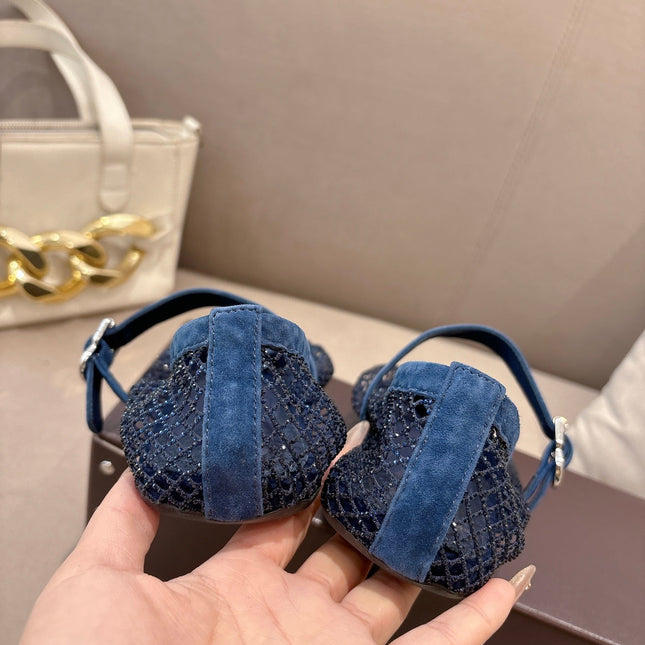 ALAIA 26S MESH FLATS IN NAVY BLUE SUEDE
