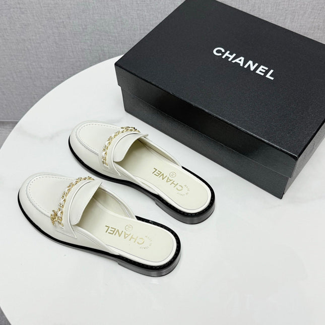 CC FLAT MULE 25S IN WHITE CALFSKIN STYLE 5