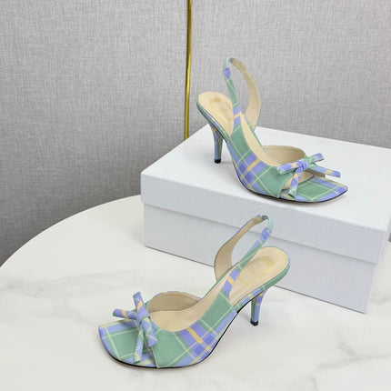 DIOR 26S HIGH-HEEL BACK-STRAP SHOES IN LIGHT LAVENDER AND SAGE GREEN FABRIC