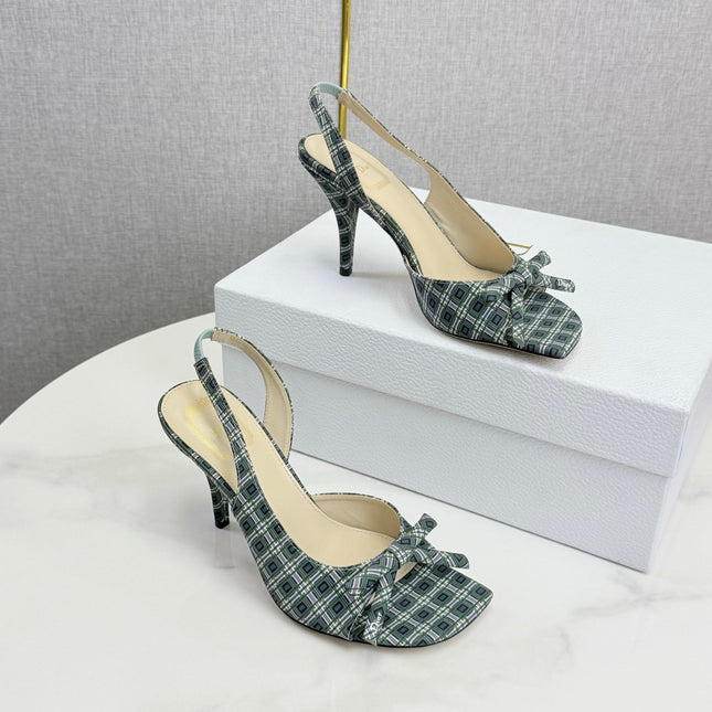 DIOR 26S HIGH-HEEL BACK-STRAP SHOES FABRIC WITH PLAID PATTERN