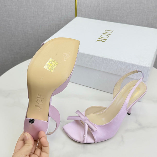 DIOR 26S HIGH-HEEL BACK-STRAP SHOES IN PALE DUSTY PINK SATIN