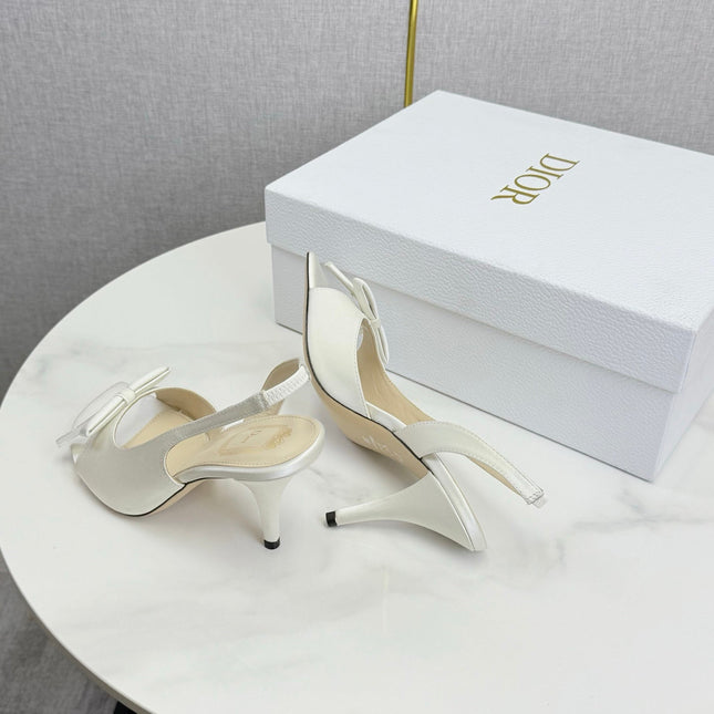 DIOR 26S HIGH-HEEL BACK-STRAP SHOES IN WHITE SATIN
