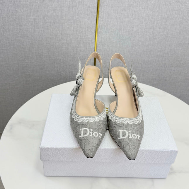 DIOR 26S SLINGBACK PUMPS IN GRAY FABRIC EMBOSSED LOGO