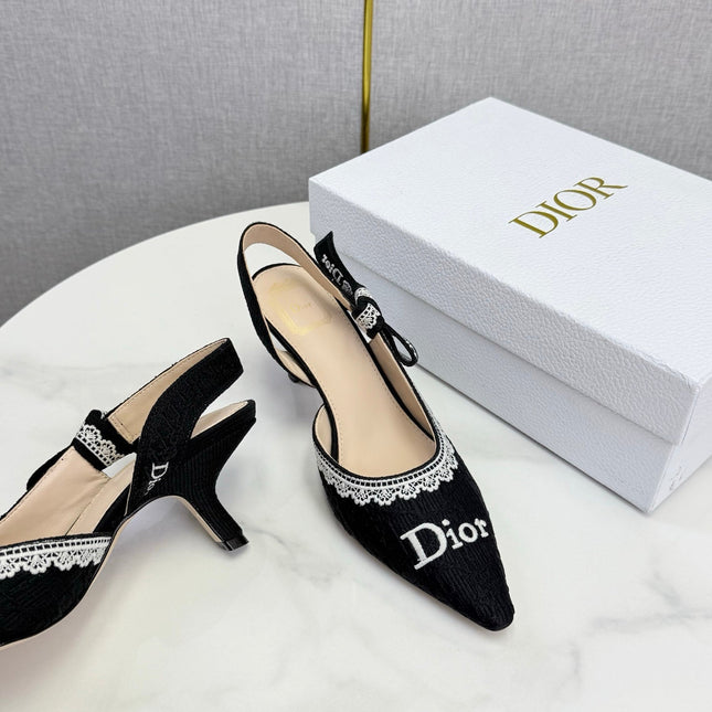 DIOR 26S SLINGBACK PUMPS IN BLACK FABRIC EMBOSSED LOGO