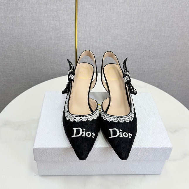 DIOR 26S SLINGBACK PUMPS IN BLACK FABRIC EMBOSSED LOGO