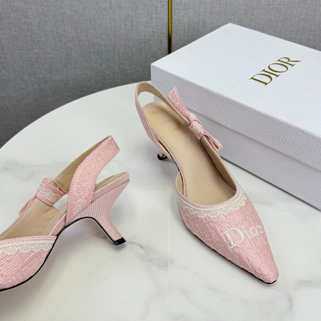 DIOR 26S SLINGBACK PUMPS IN PINK FABRIC EMBOSSED LOGO