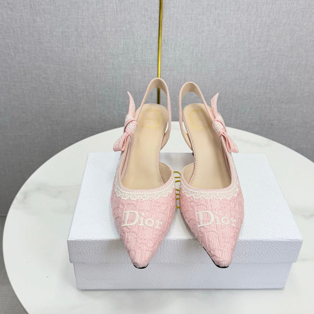 DIOR 26S SLINGBACK PUMPS IN PINK FABRIC EMBOSSED LOGO