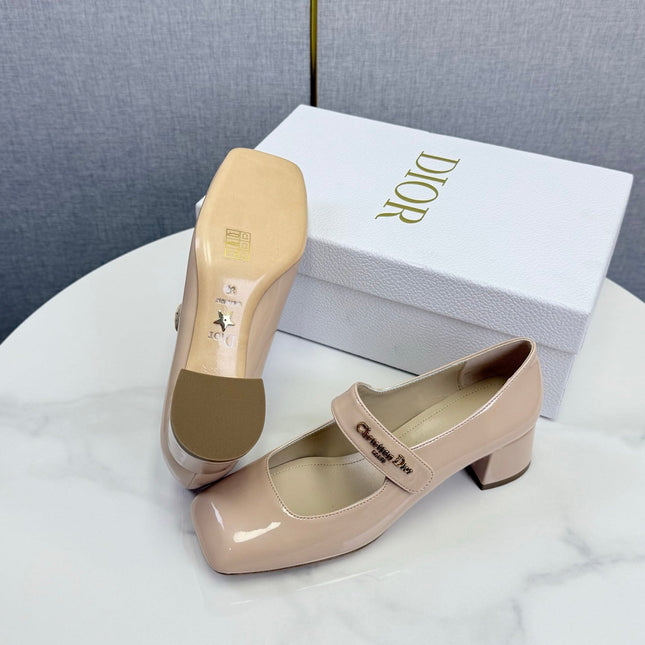 DIOR 26S MARY JANE HIGH HEELS 40MM IN NUDE PATENT CALFSKIN GOLD HARDWARE