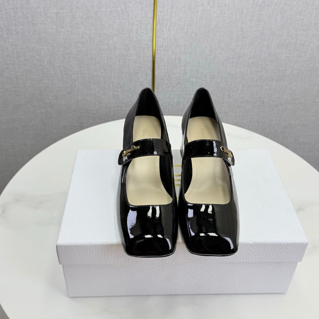 DIOR 26S MARY JANE HIGH HEELS 40MM IN BLACK PATENT CALFSKIN GOLD HARDWARE