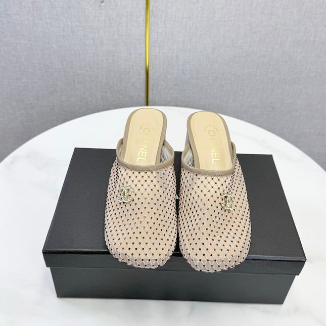 CHANEL 26S MESH HIGH HEEL MULES IN BEIGE LAMBSKIN