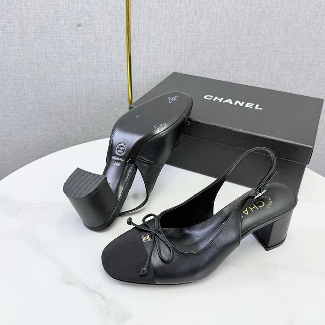 CHANEL 26S SLINGBACK HEELS 45 MM IN BLACK LAMBSKIN AND FABRIC