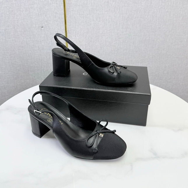 CHANEL 26S SLINGBACK HEELS 45 MM IN BLACK LAMBSKIN AND FABRIC