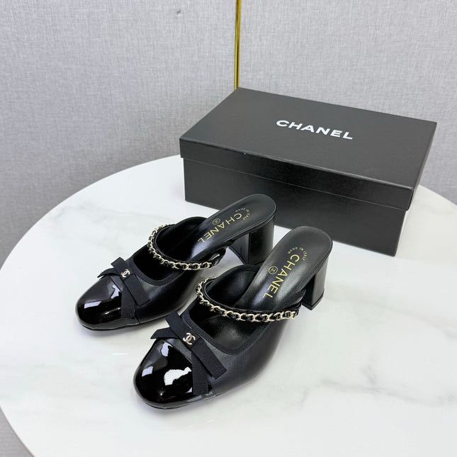 CHANEL 26S HIGH HEEL MULES 45 MM IN BLACK LAMBSKIN