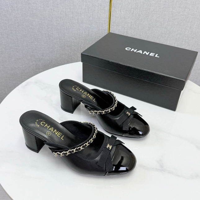 CHANEL 26S HIGH HEEL MULES 45 MM IN BLACK LAMBSKIN