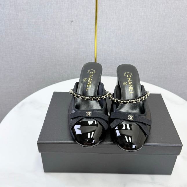 CHANEL 26S HIGH HEEL MULES 45 MM IN BLACK LAMBSKIN
