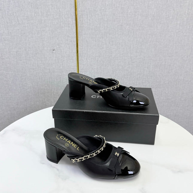 CHANEL 26S HIGH HEEL MULES 45 MM IN BLACK LAMBSKIN