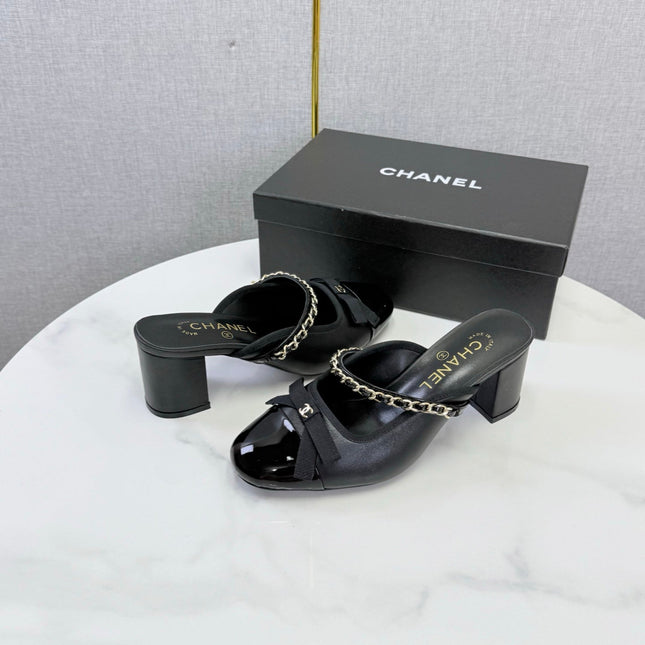 CHANEL 26S HIGH HEEL MULES 45 MM IN BLACK LAMBSKIN