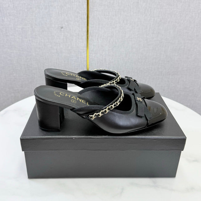 CHANEL 26S HIGH HEEL MULES 45 MM IN BLACK LAMBSKIN