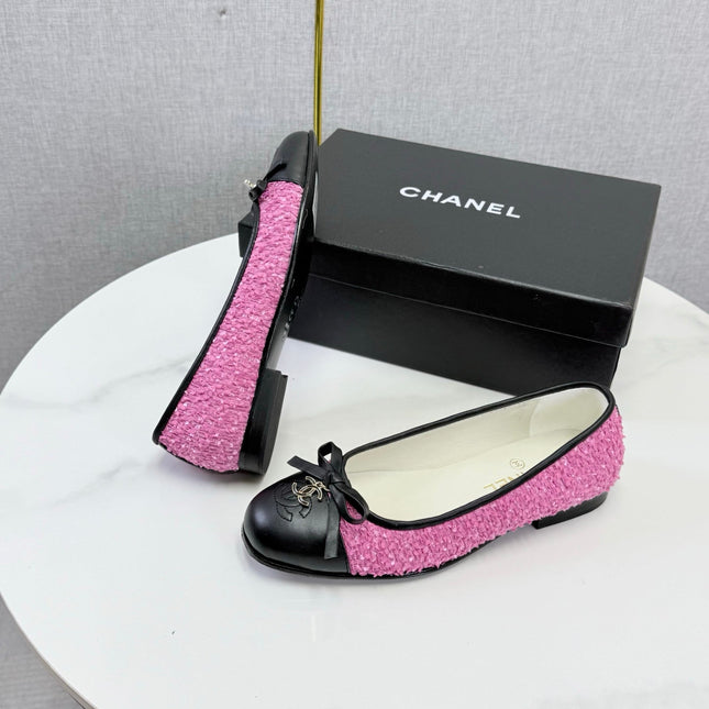 CHANEL 26S BALLET FLATS IN DARK PINK TWEED AND LAMBSKIN