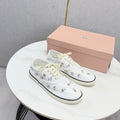 MIUMIU 26S EMBELLISHED SNEAKERS IN WHITE FABRIC