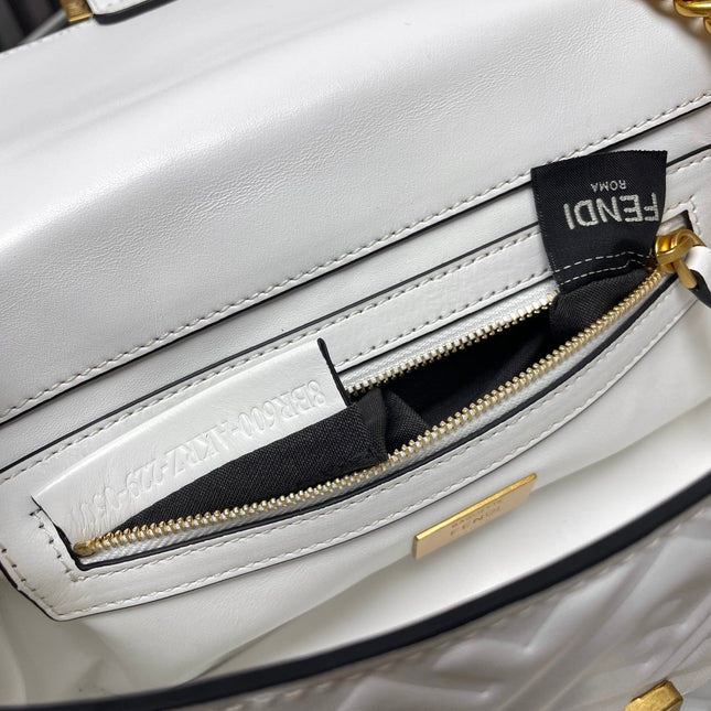 Fend Baguette 24 Bag With FF Motif White Leather Ghw