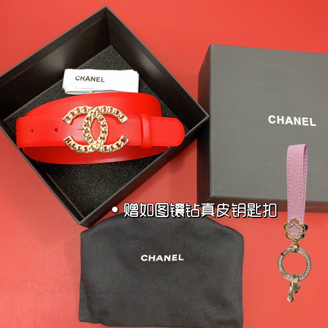 CC 26S BELT 30 MM IN RED CALFSKIN GOLD TONE 660334