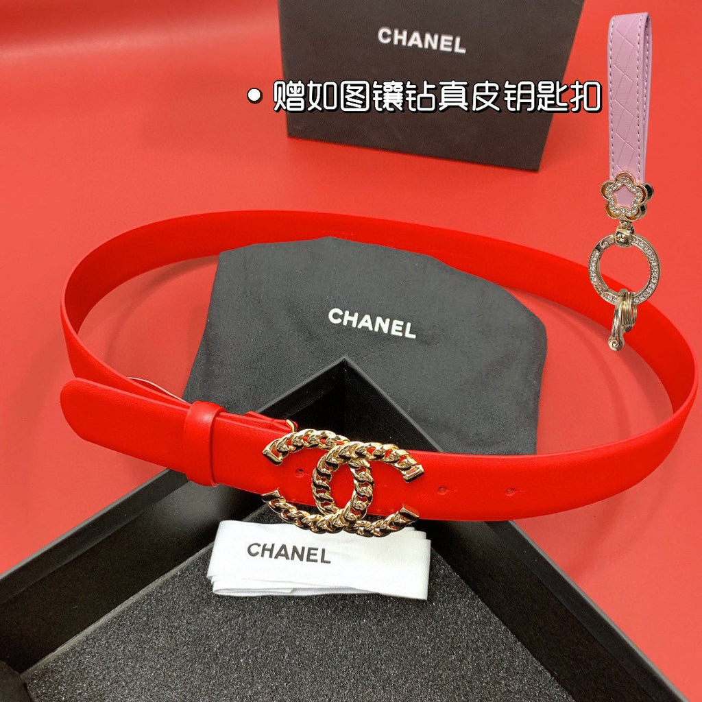 CC 26S BELT 30 MM IN RED CALFSKIN GOLD TONE 660334