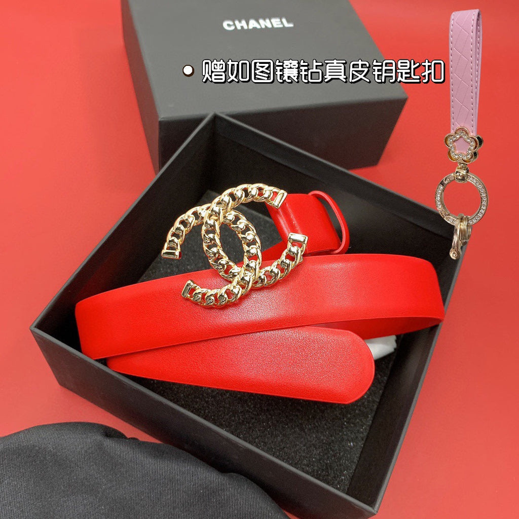 CC 26S BELT 30 MM IN RED CALFSKIN GOLD TONE 660334
