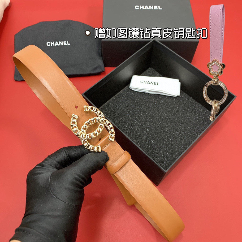 CC 26S BELT 30 MM IN CAMEL CALFSKIN GOLD TONE 660337
