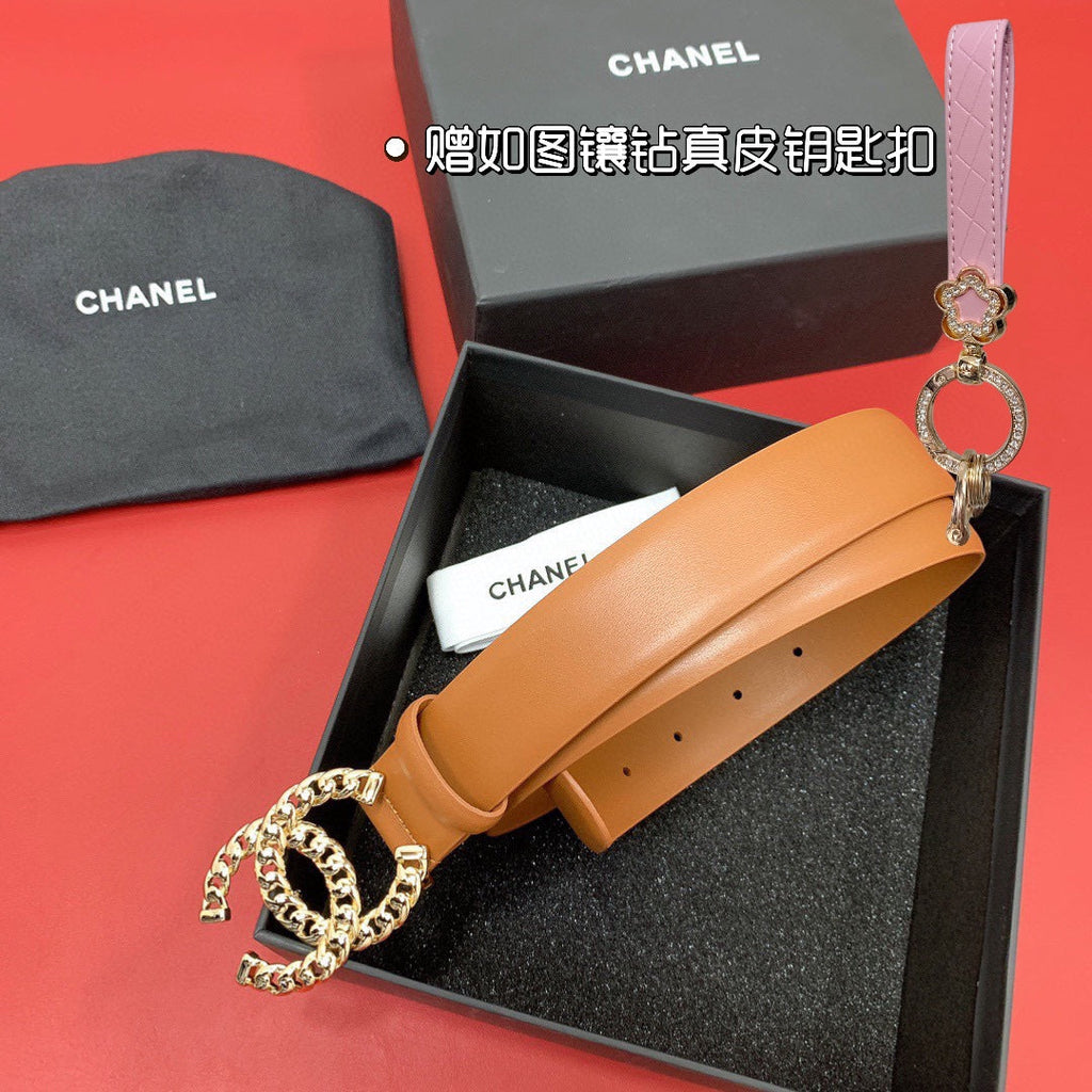 CC 26S BELT 30 MM IN CAMEL CALFSKIN GOLD TONE 660337