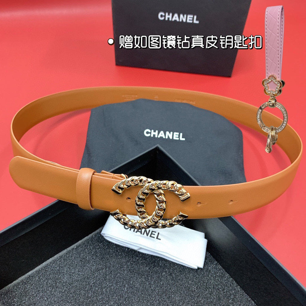 CC 26S BELT 30 MM IN CAMEL CALFSKIN GOLD TONE 660337