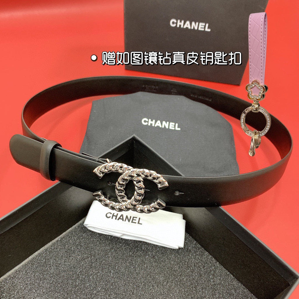CC 26S BELT 30 MM IN BLACK CALFSKIN SILVER TONE 660338