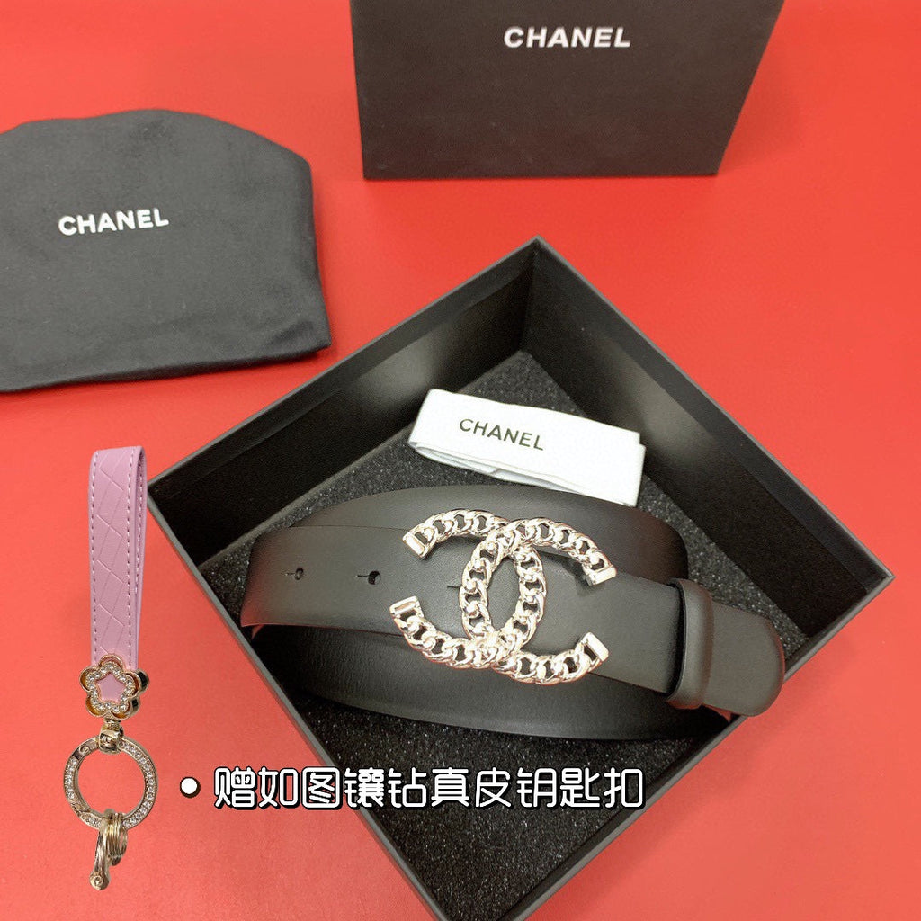 CC 26S BELT 30 MM IN BLACK CALFSKIN SILVER TONE 660338