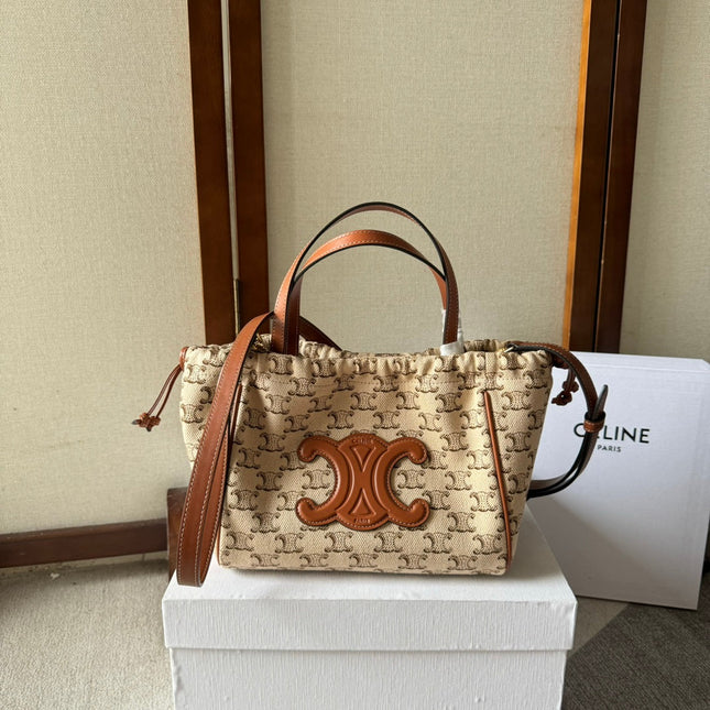 CELINE 26S CUIR CABAS HANDBAG 22 IN BROWN AND BEIGE CALFSKIN
