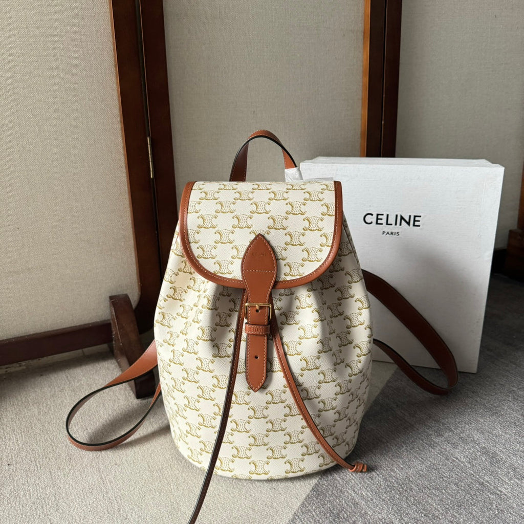 MEDIUM FOLCO BACKPACK 32 IN WHITE TRIOMPHE CANVAS