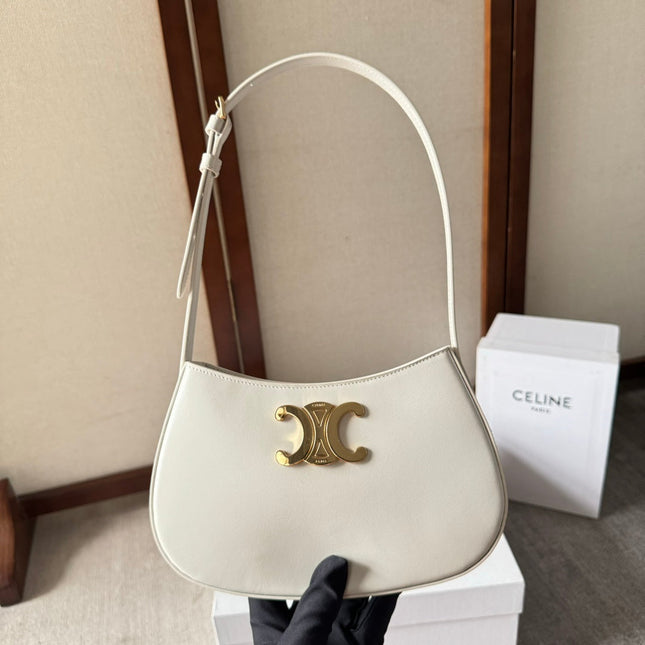 CELINE 26S TILLY BAG 22 IN WHITE CALFSKIN WITH GOLD HARDWARE
