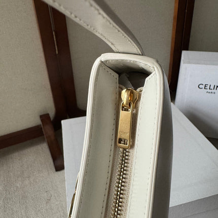 CELINE 26S TILLY BAG 22 IN WHITE CALFSKIN WITH GOLD HARDWARE