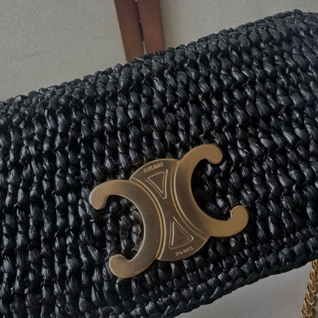 CELINE 26S MULTIPOCHETTE BAG 23 IN BLACK RAFFIA