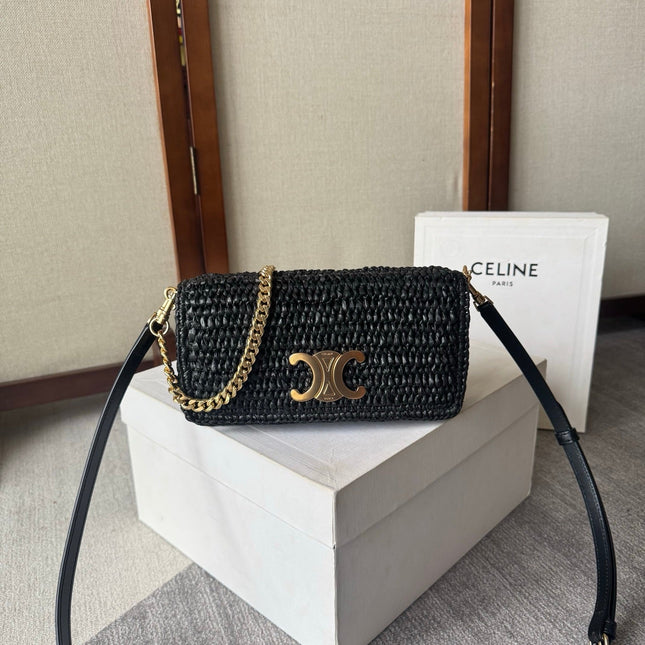 CELINE 26S MULTIPOCHETTE BAG 23 IN BLACK RAFFIA