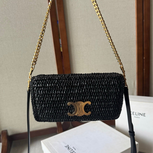 CELINE 26S MULTIPOCHETTE BAG 23 IN BLACK RAFFIA