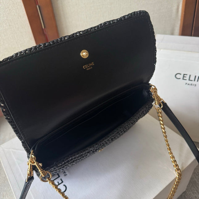 CELINE 26S MULTIPOCHETTE BAG 23 IN BLACK RAFFIA